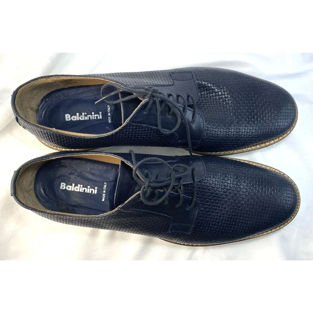 Baldinini Men's Size 12US/45EU Blue Embossed Woven Leather Derby Oxford Shoes